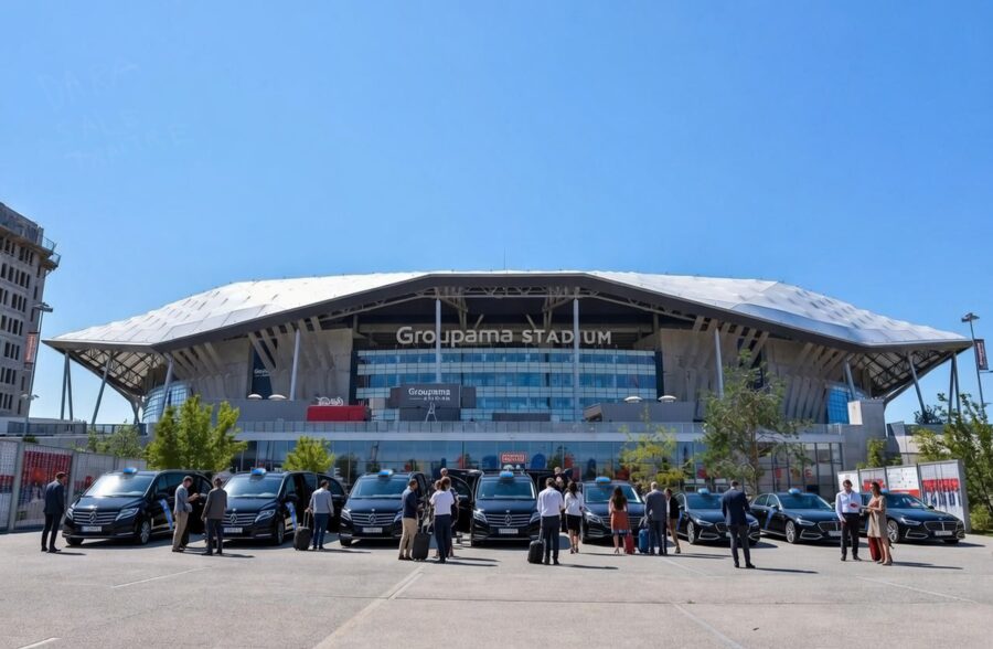 Taxi TL VIP devant le Groupama Stadium de Lyon