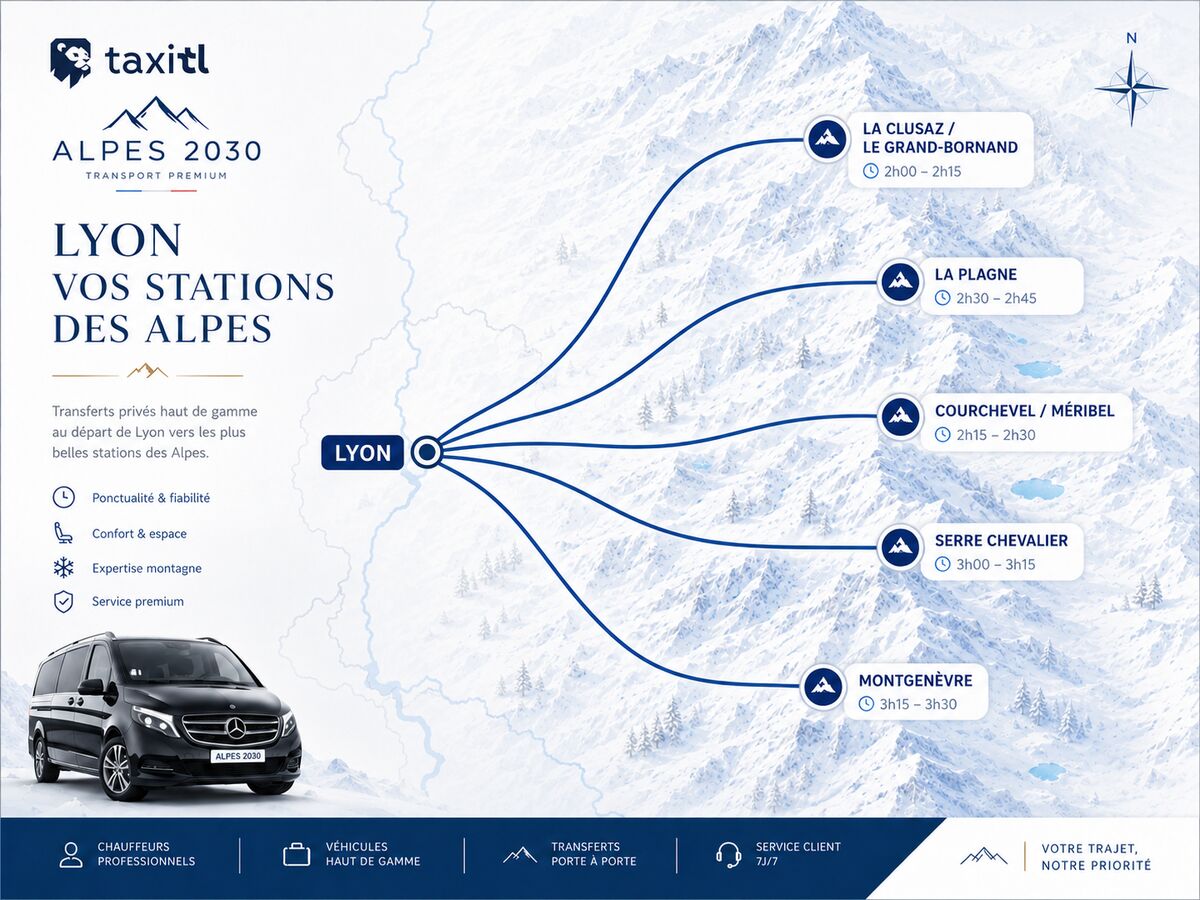 Navette taxi TL de Lyon vers les stations olympiques des Alpes