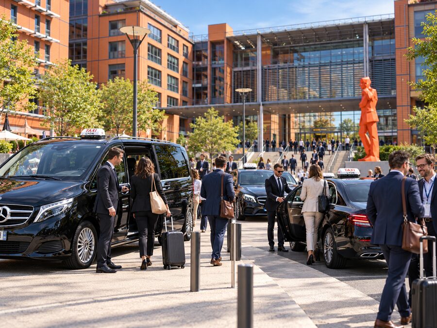 Arrivée de collaborateurs en taxi TL Events pour un séminaire à Lyon